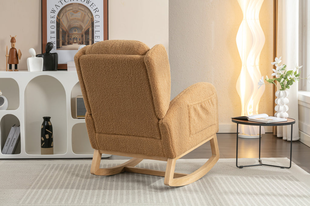 Teddy Fabric Rocking Chair with Packet Wood Legs