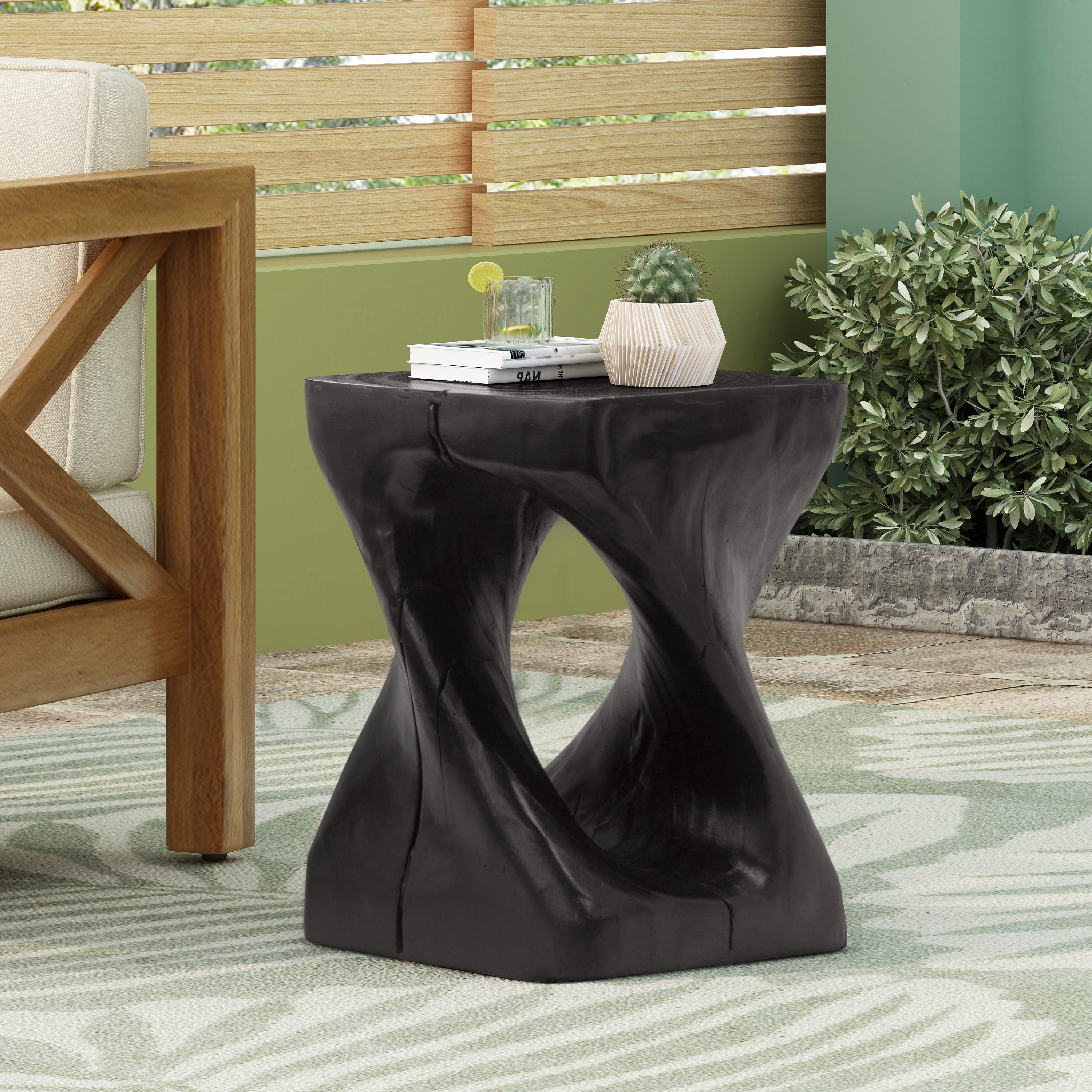 Twist Shape Side Table with Wood-like Texture