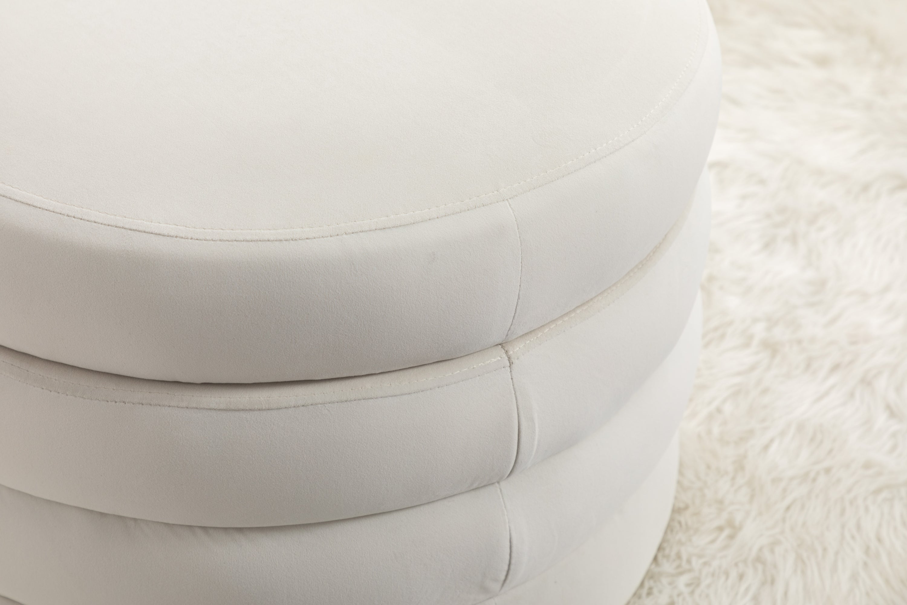 Velvet Fabric Storage Round Ottoman Footstool with Wooden Shelves