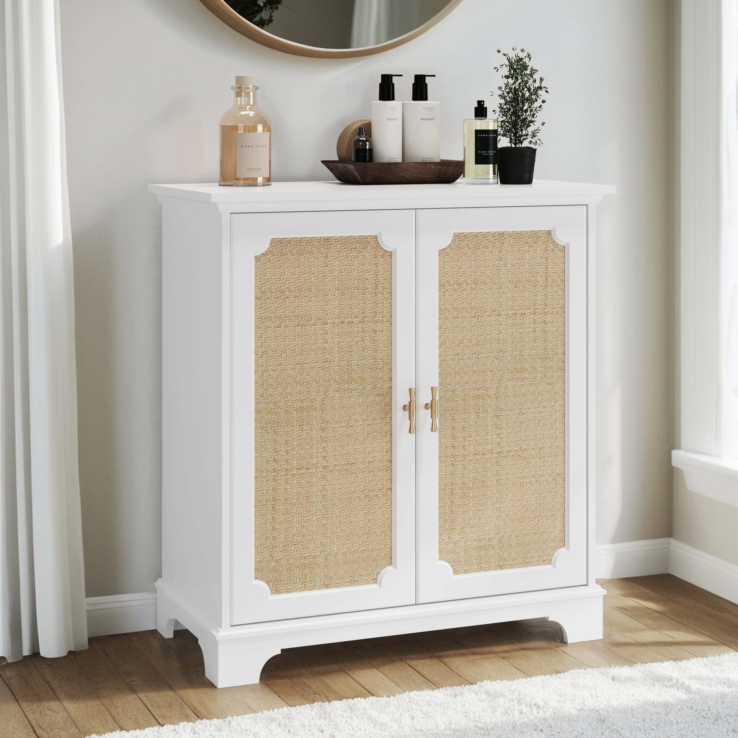 Rattan Decorated Sideboard Buffet Storage