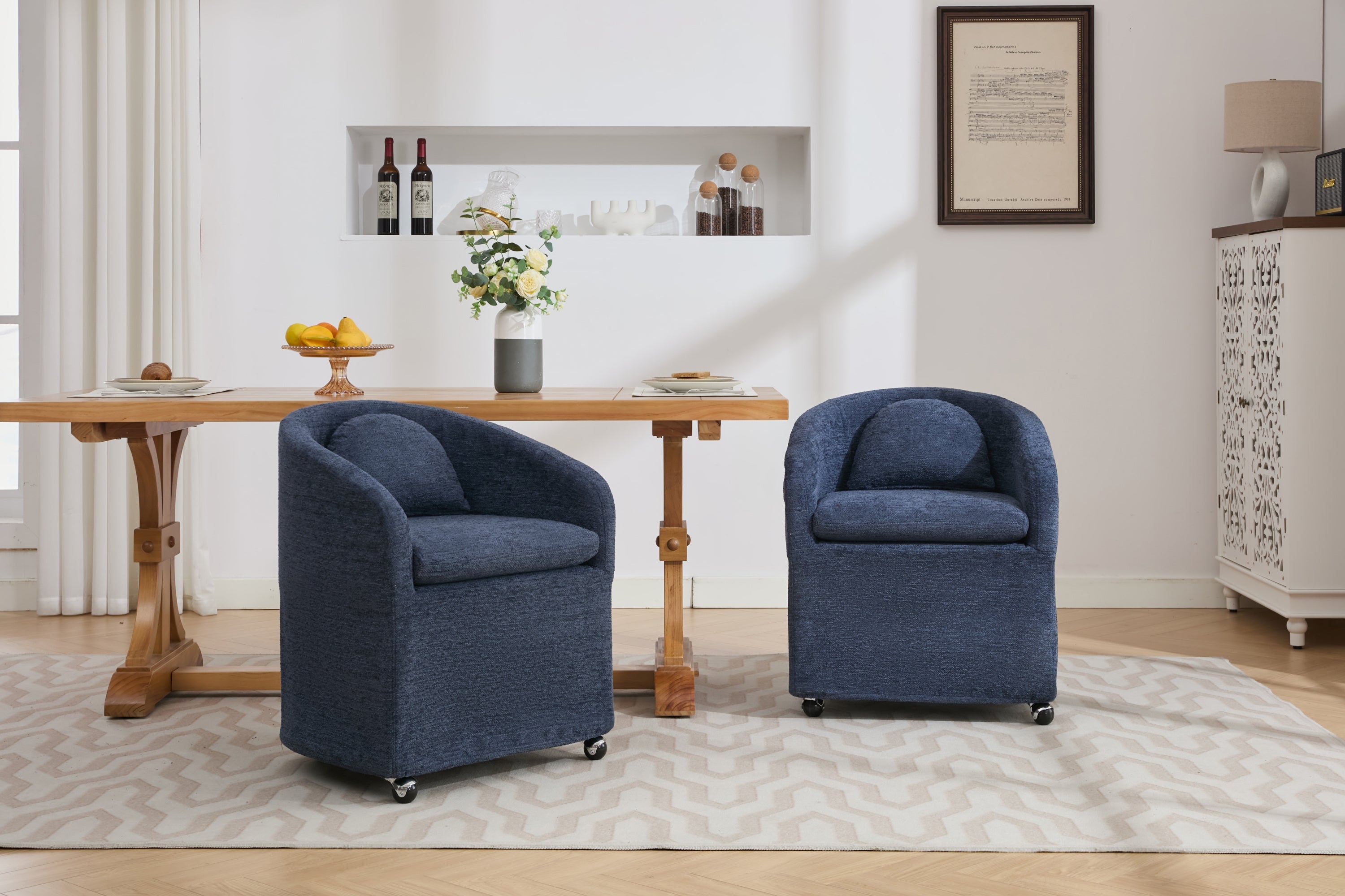 Modern Chenille Fabric Dining Armchair with Back Cushion