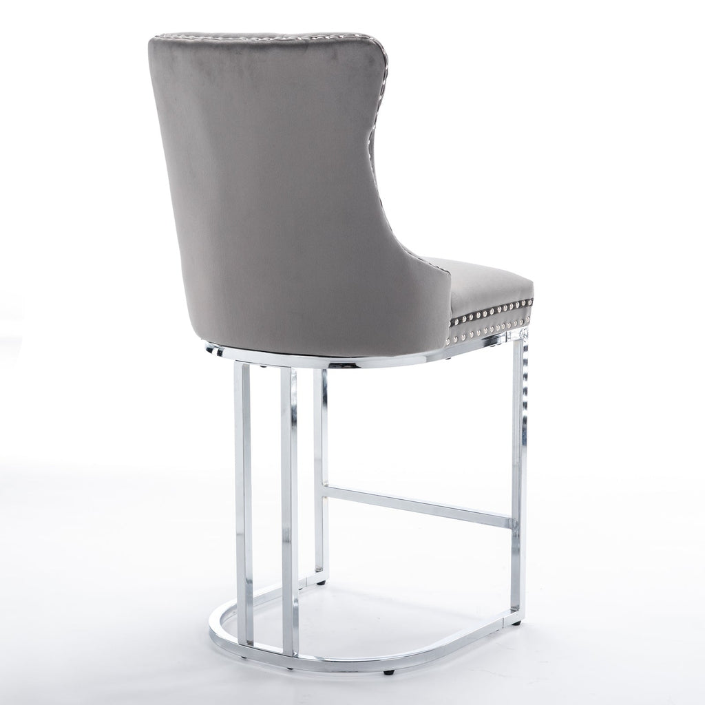 Luxury Elegant Nailhead Trim Tufted Velvet Bar Stools (Set of 2)