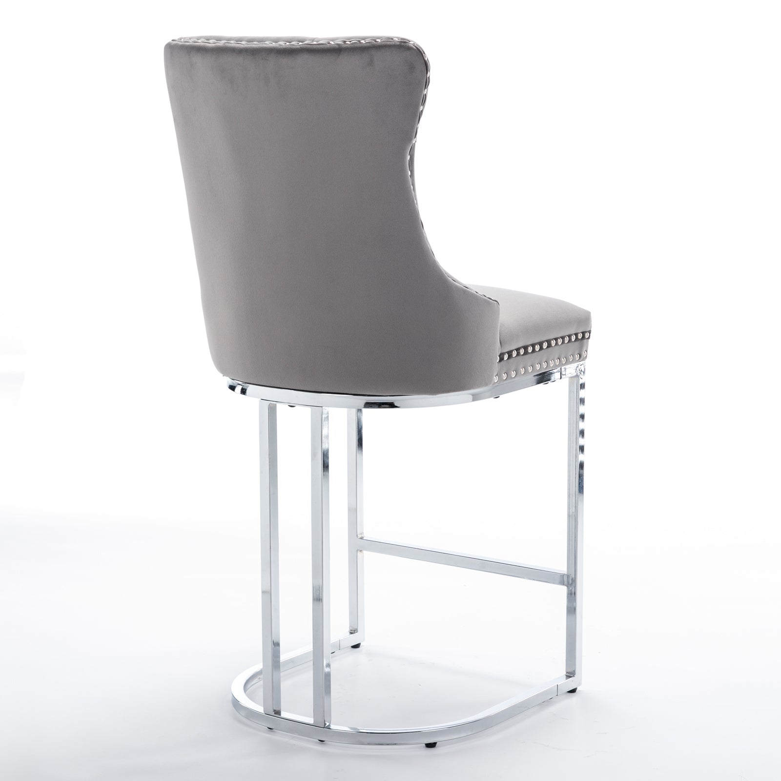 Luxury Elegant Nailhead Trim Tufted Velvet Bar Stools (Set of 2)