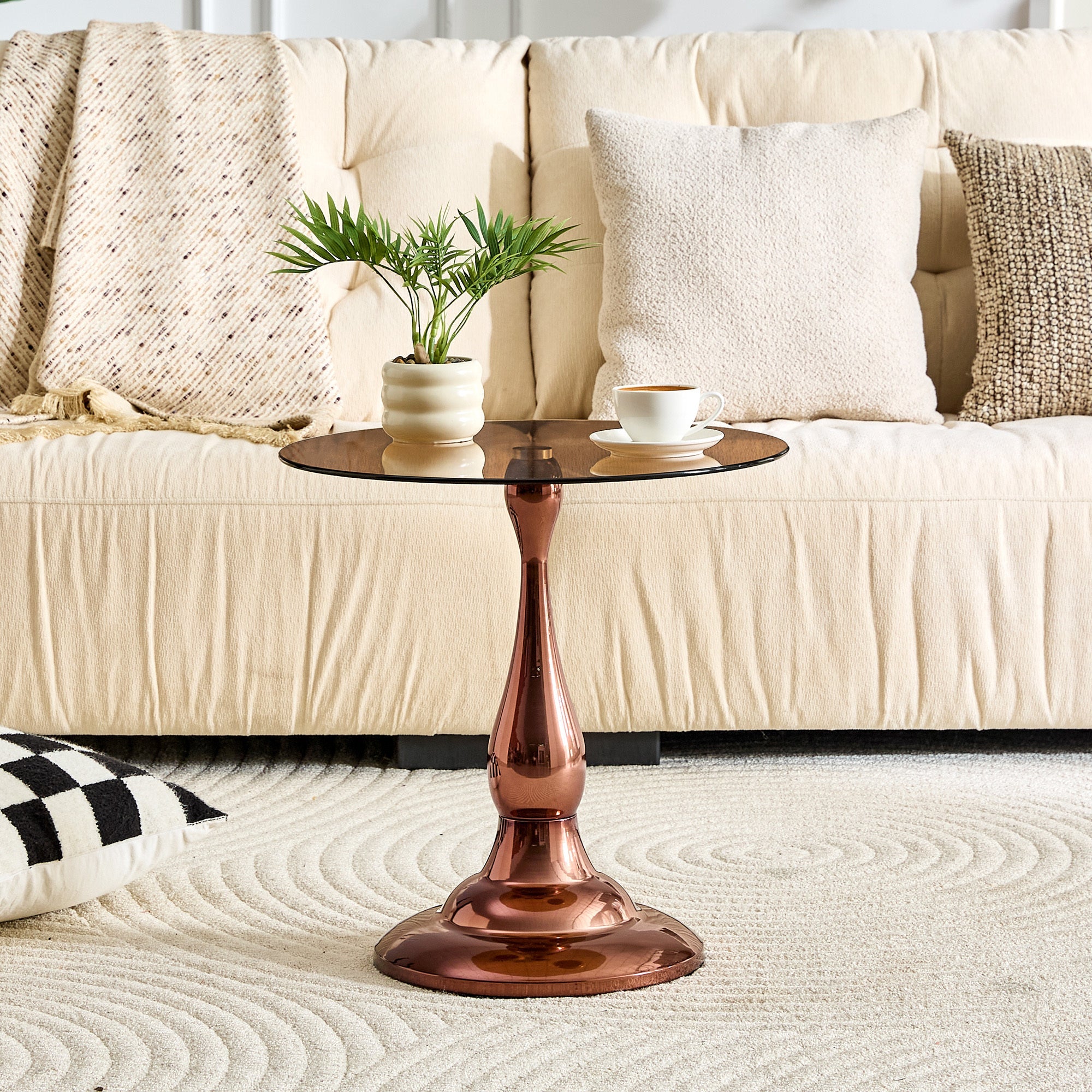 20" Small Luxury Metal Round Side Table with a Glass Top