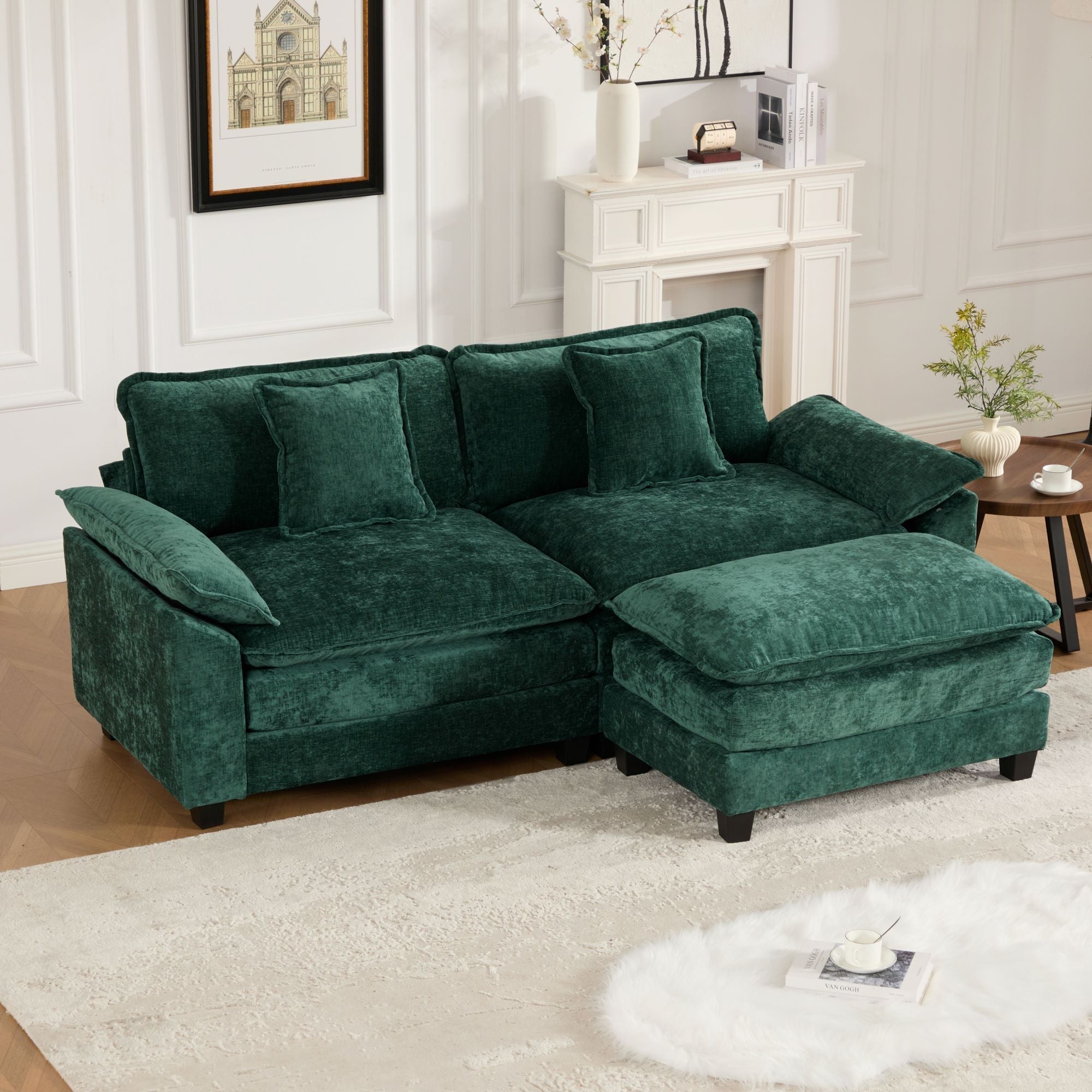 Modern Comfy Upholstered Seat Cushion Sectional Couch (Ottoman is Not Included)