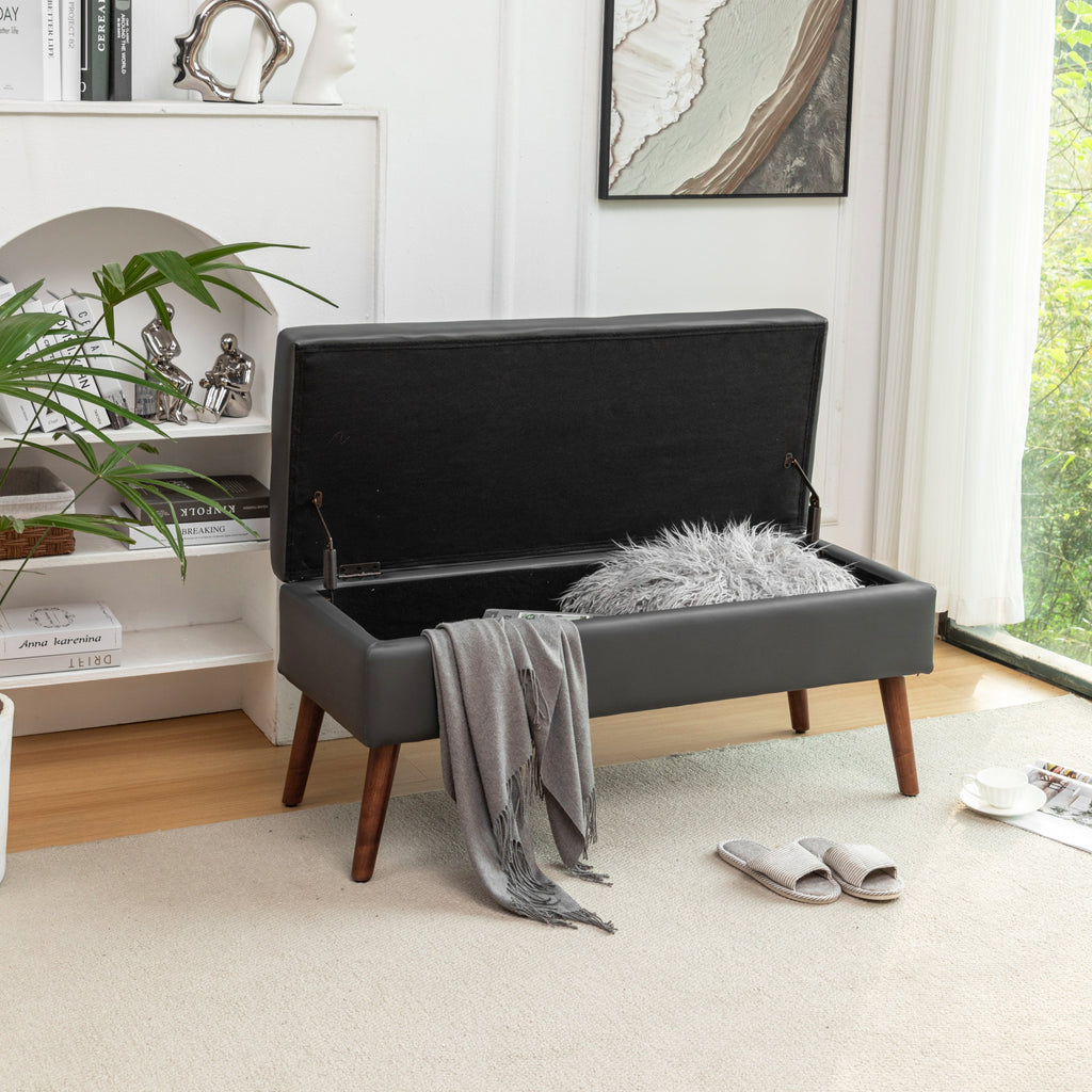 Brown PU Leather Storage Bench