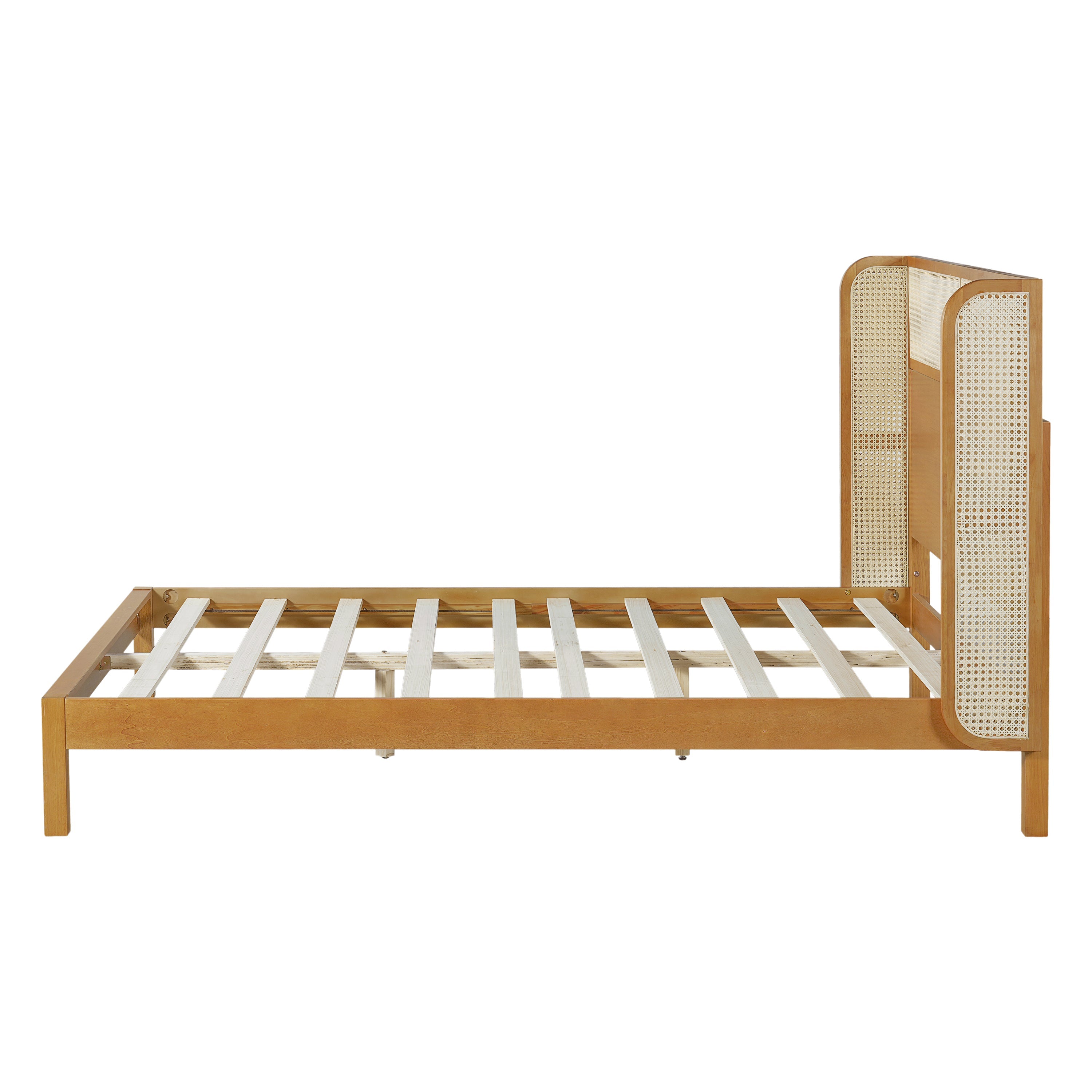 Mid Century Modern Bed With Natural Color Headboard