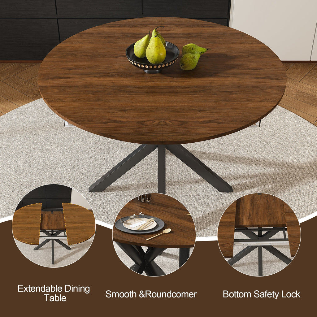 Modern Solid Wood Veneer Retractable Dining Table