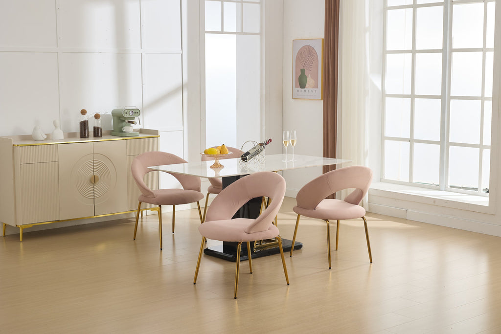 Velvet/Teddy Fabric Dining Chairs with Curved Backrest