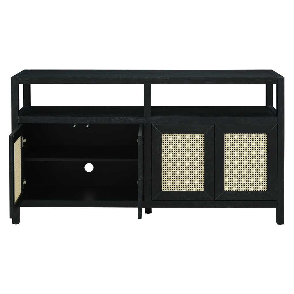 Bohemian Style Rattan Storage Cabinet with 3-position Adjustable Shelves
