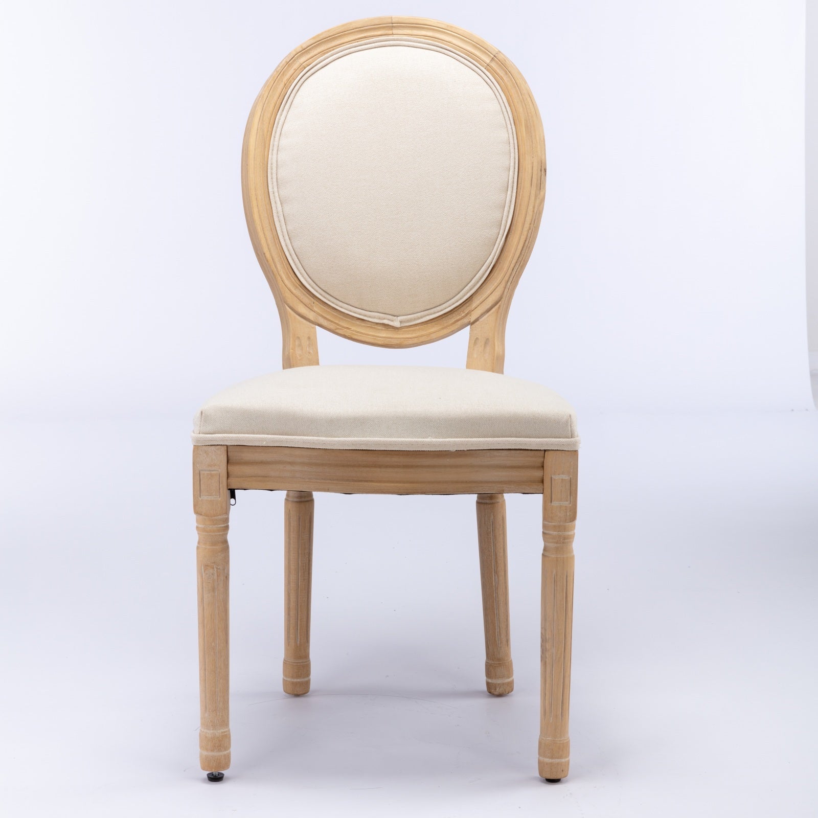 French Style Solid Wood Frame Linen Fabric Back Dining Chair (Set of 2)