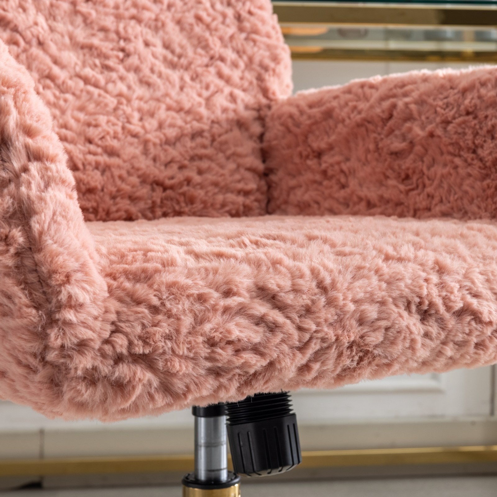 Artificial Rabbit Hair Home Office Chair with Golden Metal Base