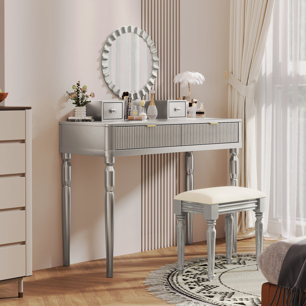 Luxury Vanity Desk with Round Mirror