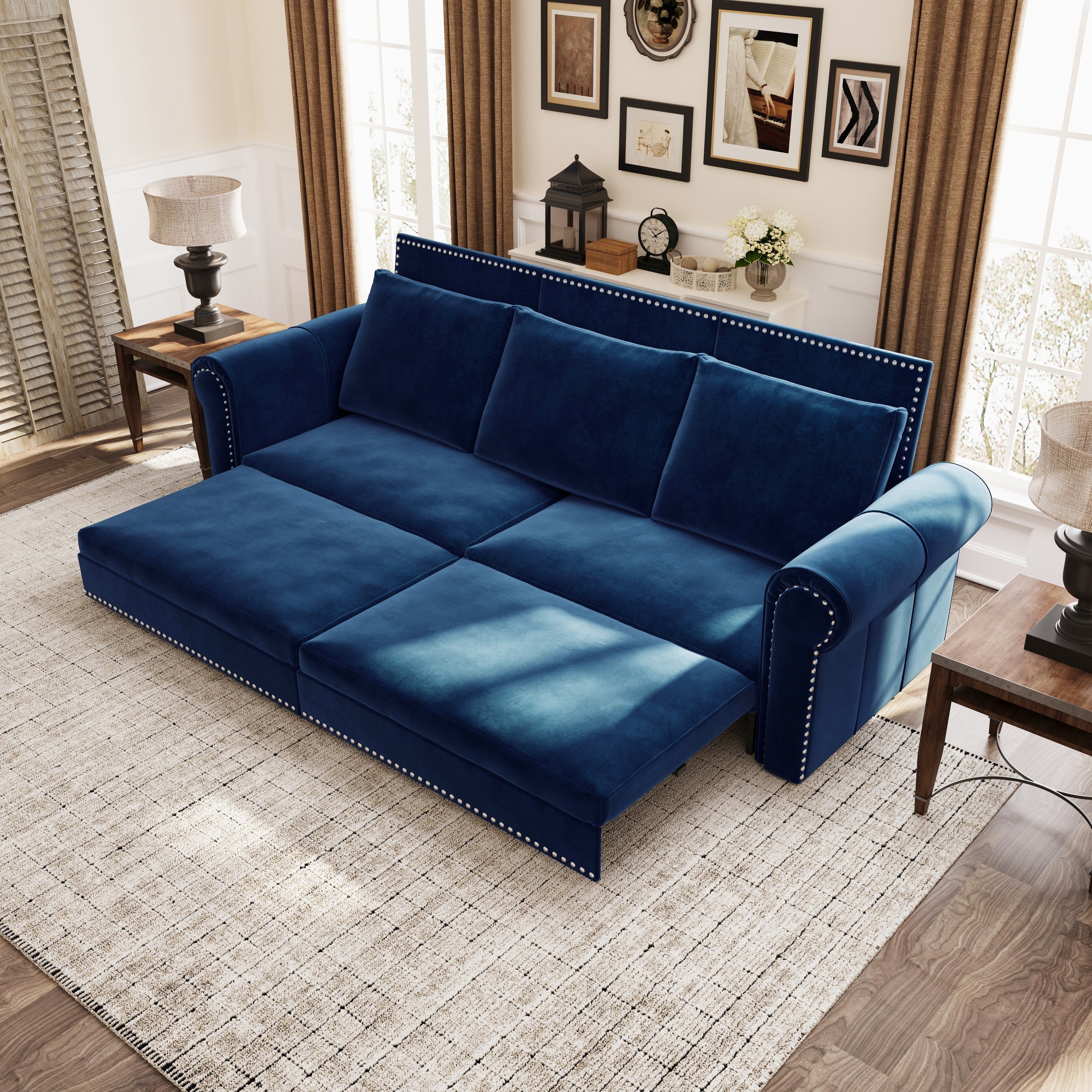 93.7' King Velvet Convertible Sleeper Sofa