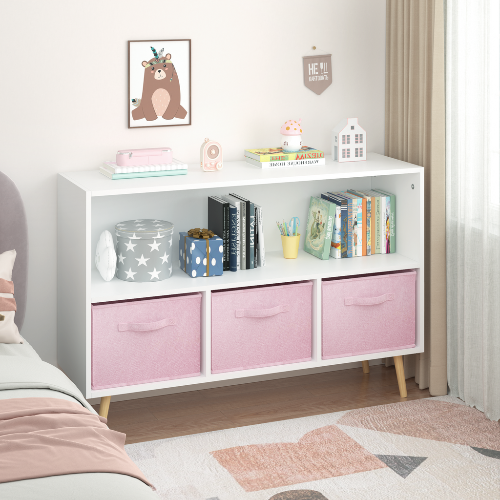 Children's Book Display Kids Bookcase with 3 Fabric Bins