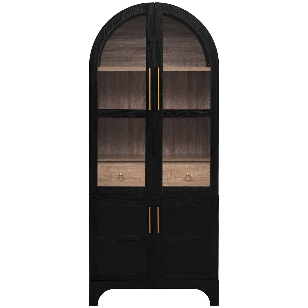 71" Tall Arched Farmhouse Kitchen Pantry Cabinet with Door Shelves