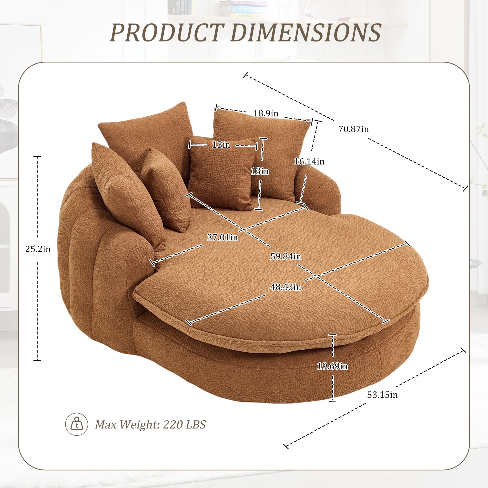 Oversized Oval Upholstered Bean Bag Sofa