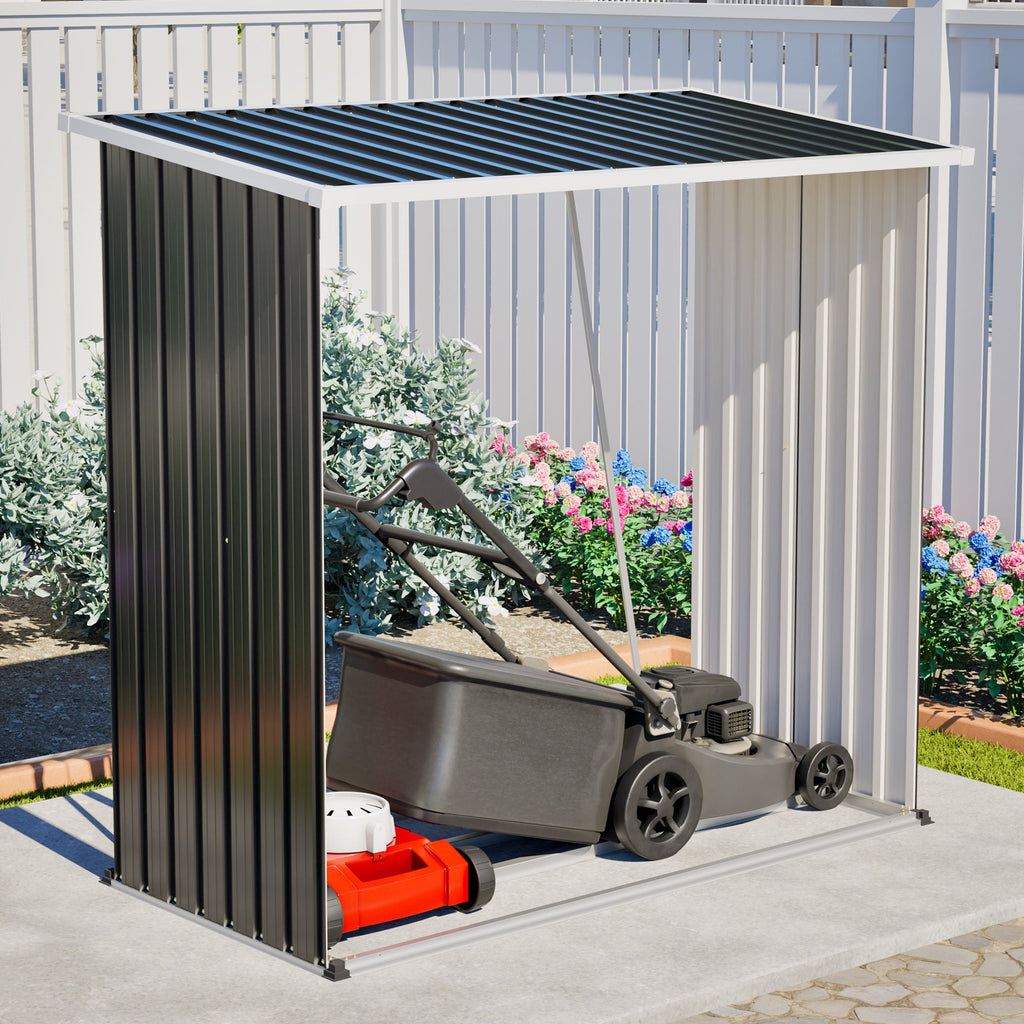 Outdoor Metal Storage Shed 62 Cu Ft Firewood Rack Patio Organizer Sloped Roof Weatherproof