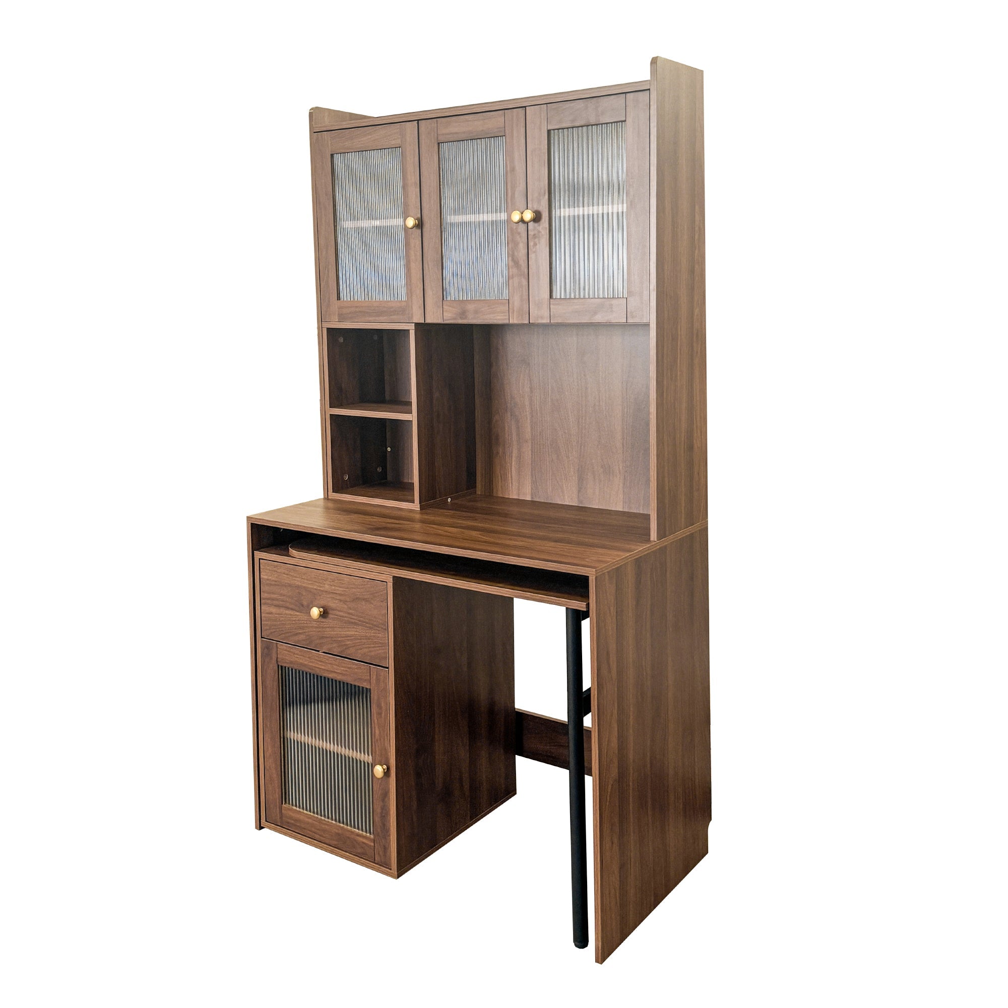 90 Degree Rotating Desktop Computer Desk with Glass Door for Home Office