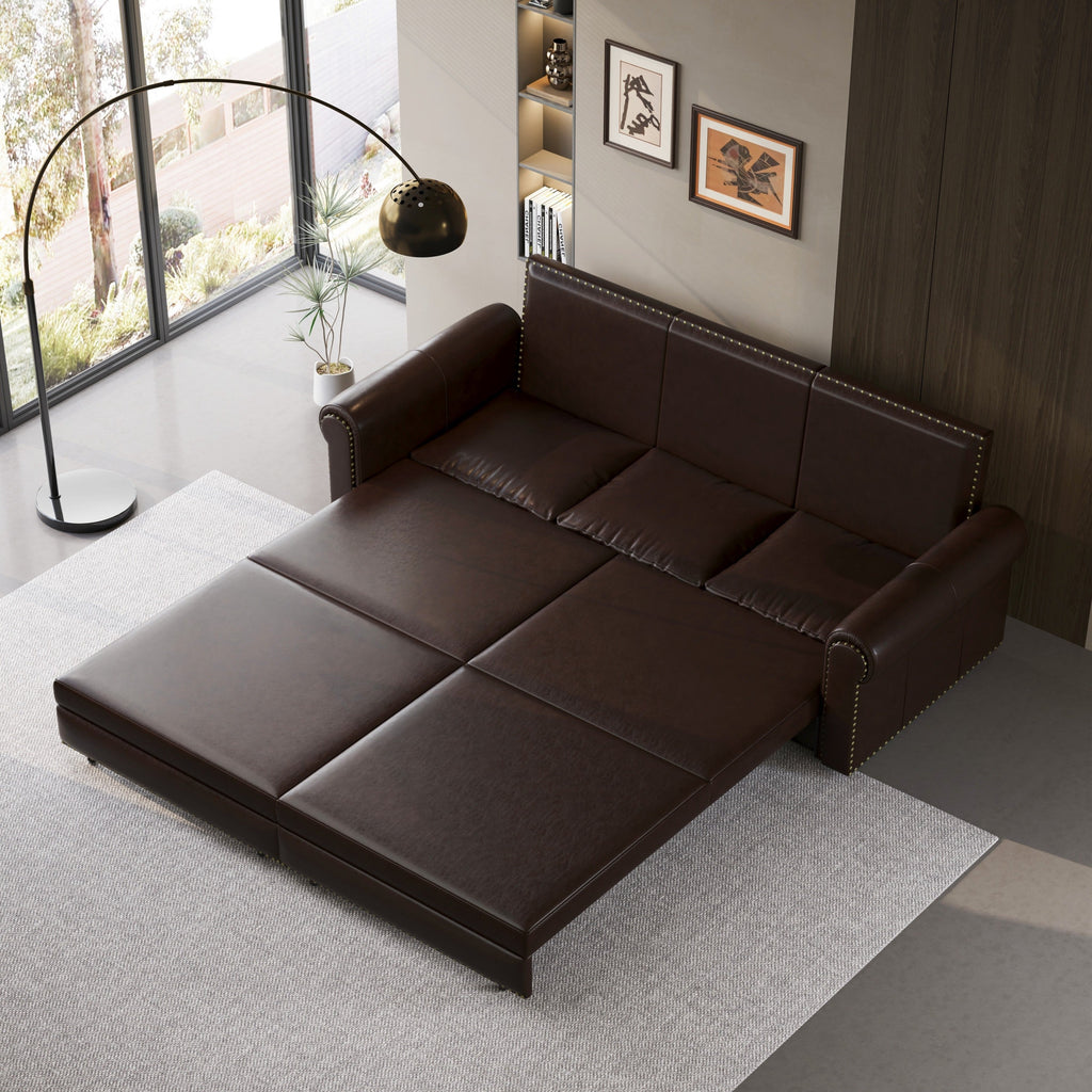 3-in-1 Faux Leather Convertible Sleeper Sofa Bed