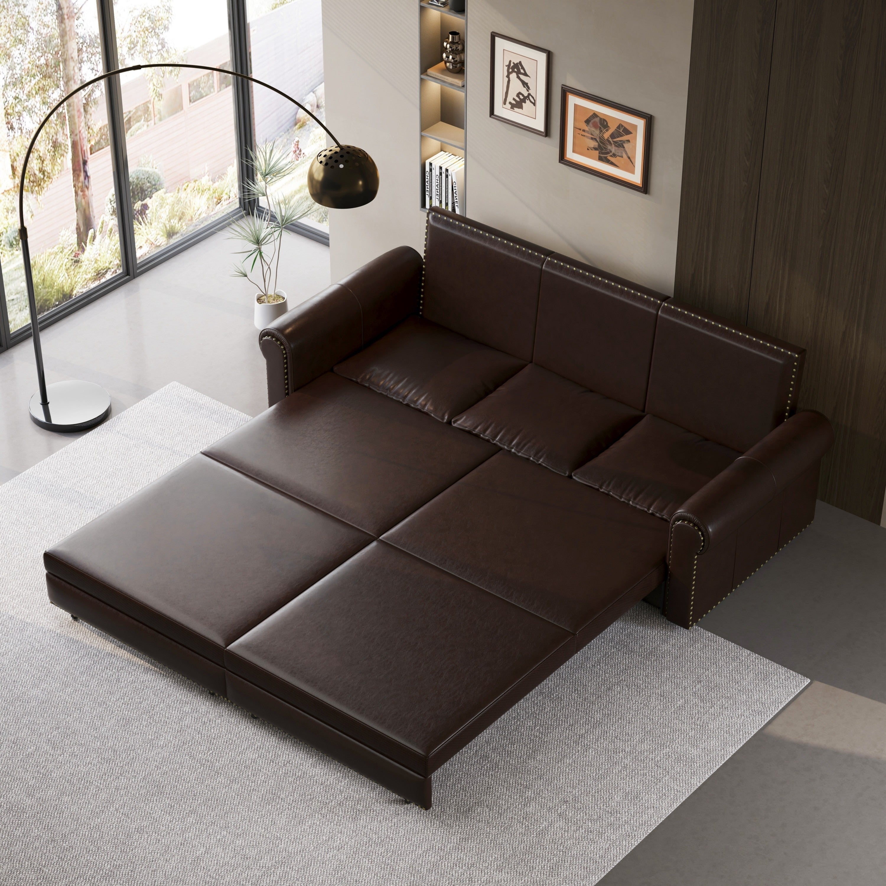 3-in-1 Faux Leather Convertible Sleeper Sofa Bed