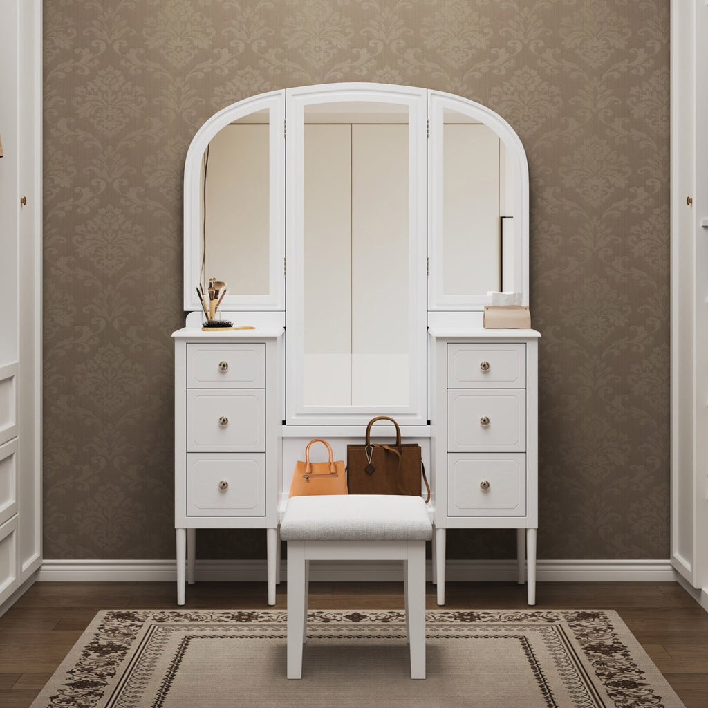 Antique Makeup Vanity Desk with Triple Mirror