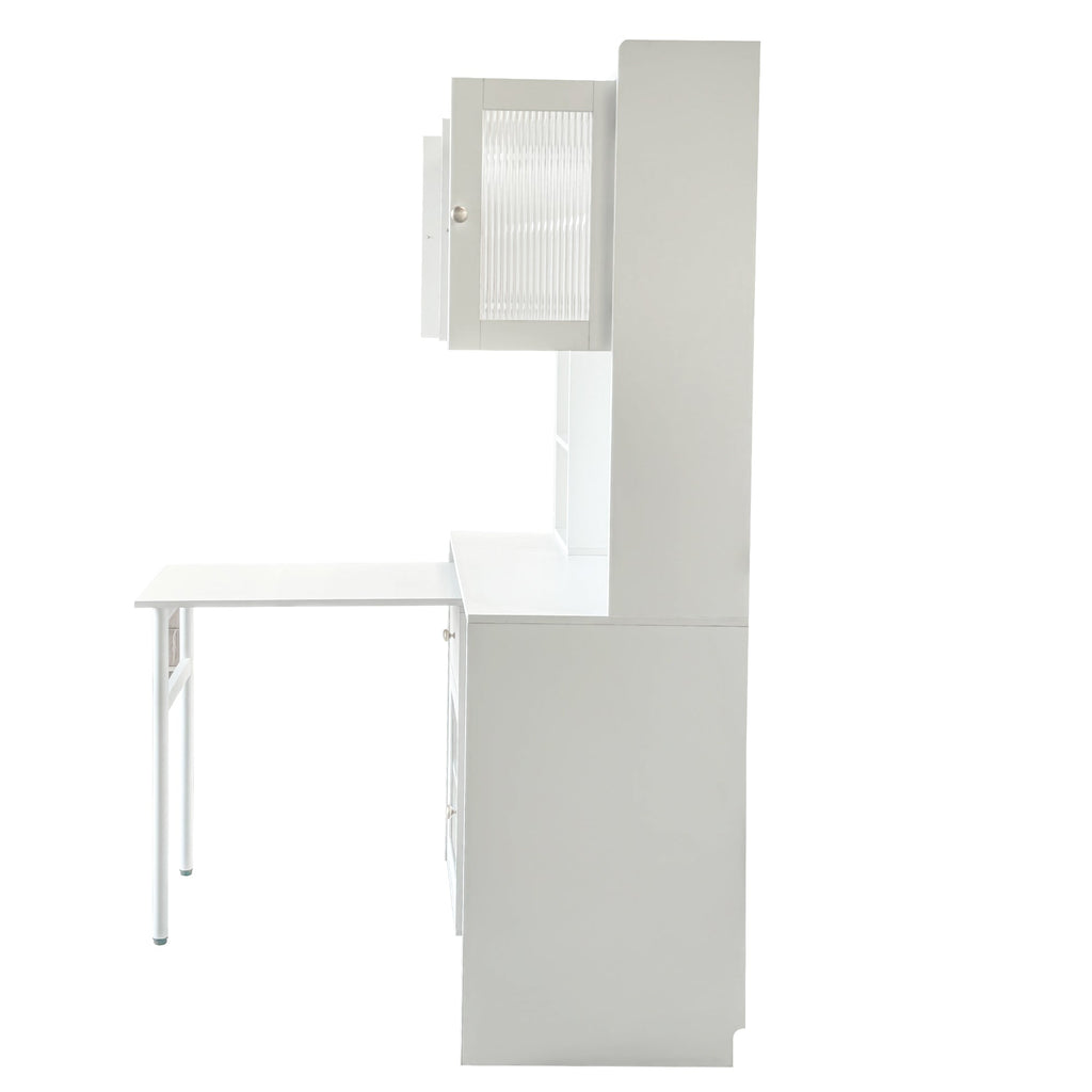 90 Degree Rotating Desktop Computer Desk with Glass Door for Home Office