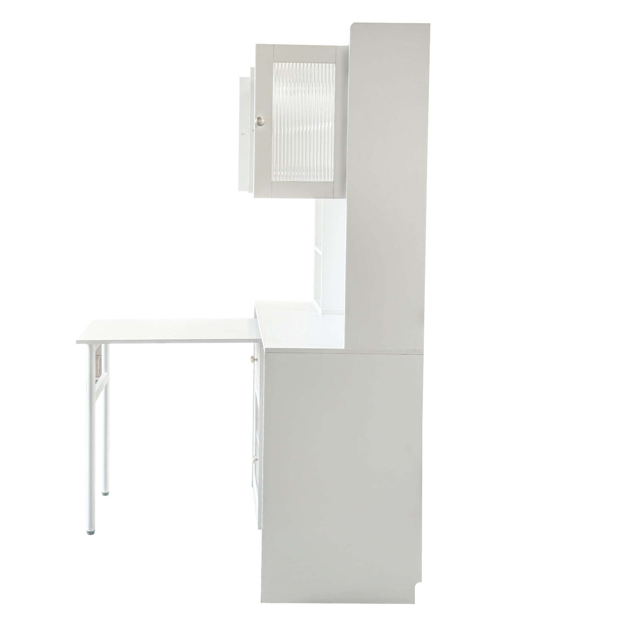 90 Degree Rotating Desktop Computer Desk with Glass Door for Home Office