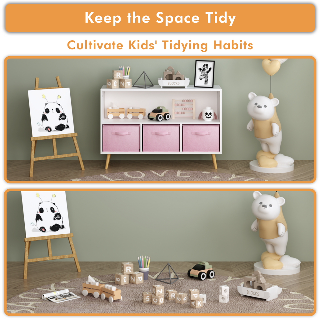 Children's Book Display Kids Bookcase with 3 Fabric Bins