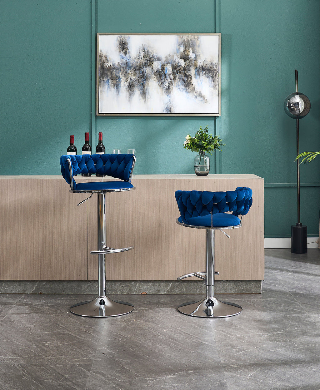 2PCS Metal Bar Stools with Chrome Footrest and Base