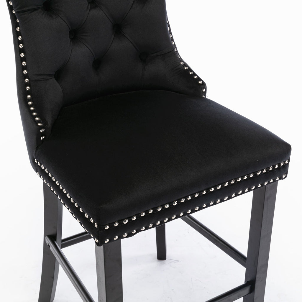 Contemporary Velvet Upholstered Barstools with Button Tufted Decoration (Set of 2)