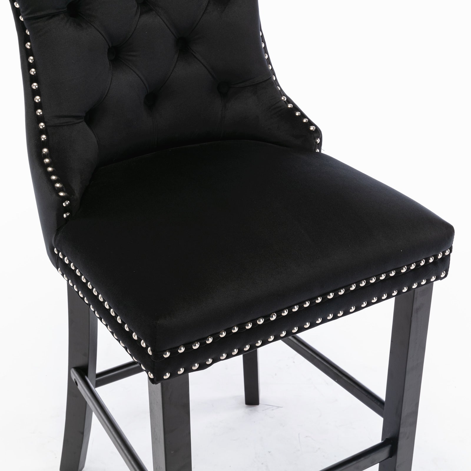 Contemporary Velvet Upholstered Barstools with Button Tufted Decoration (Set of 2)