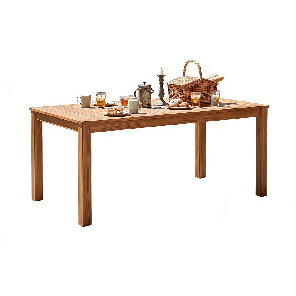 Natural 67" Patio Wooden Dining Table Rectangular Indoor Outdoor Use