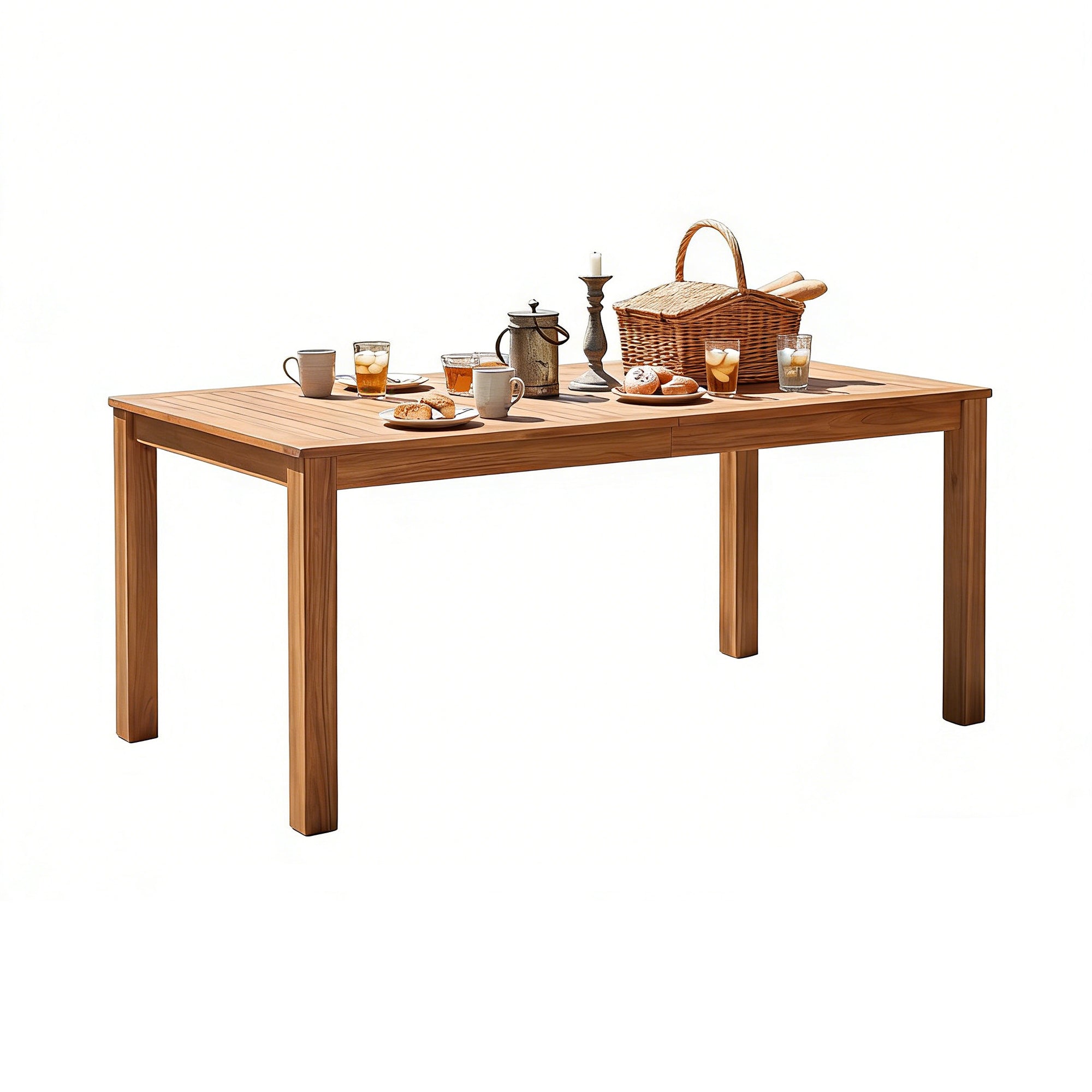 Natural 67" Patio Wooden Dining Table Rectangular Indoor Outdoor Use