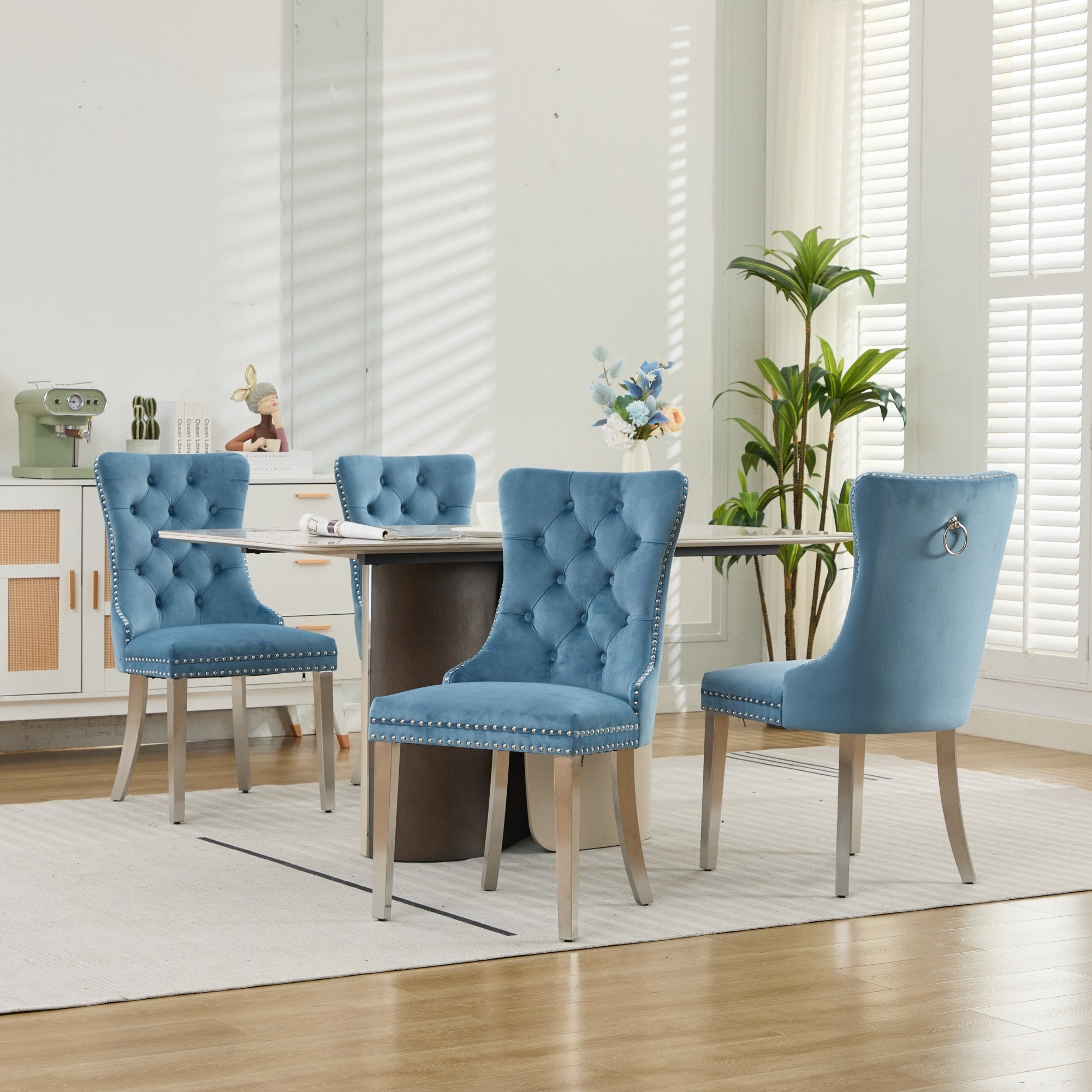 Modern High-end Tufted Solid Wood Velvet Dining Chairs (Set of 2)