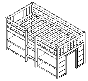 Twin Size Kid Low Loft Bed With Two-Tier Shelves