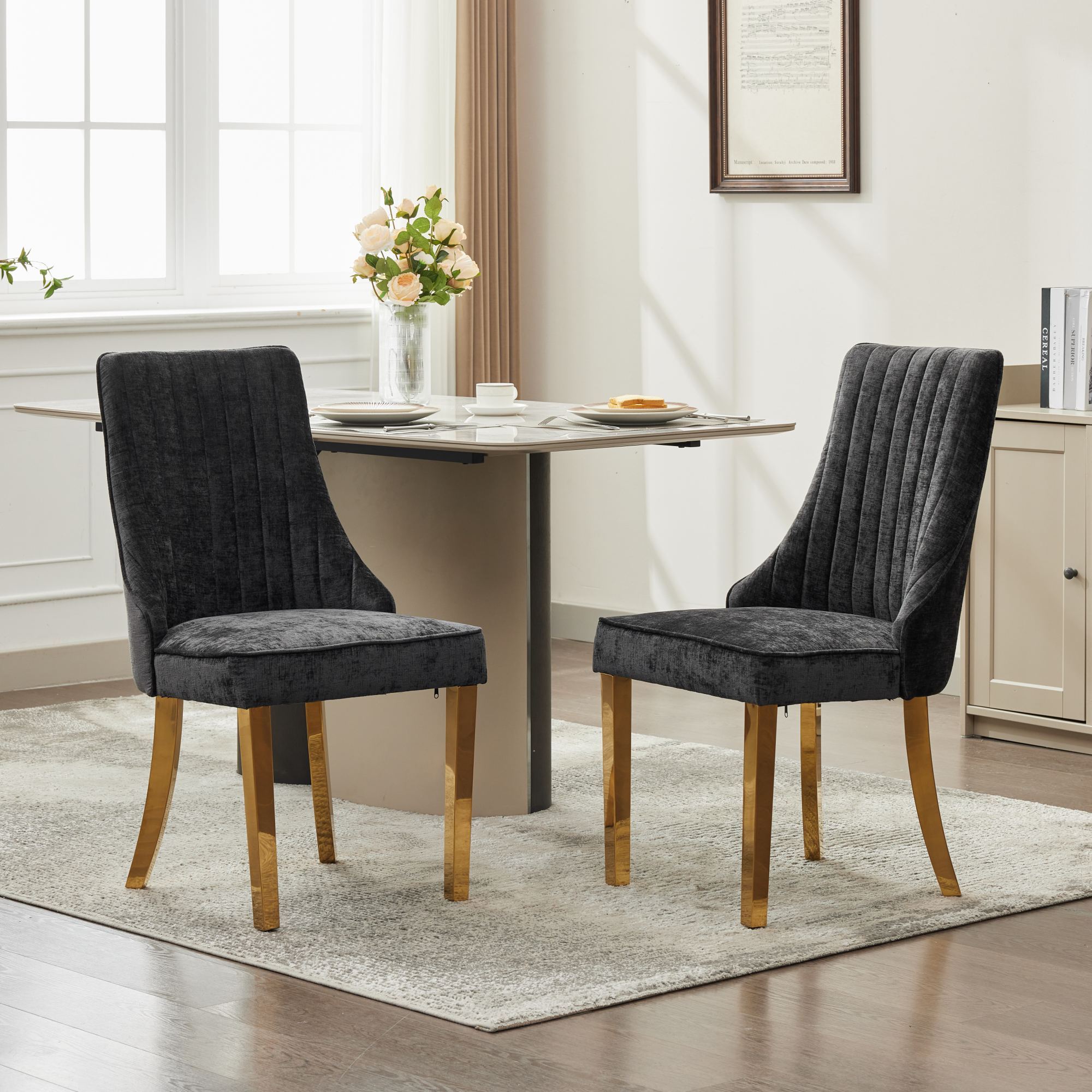 Rayon Cloth Flocking Chenille Dining Chairs (Set of 2 )