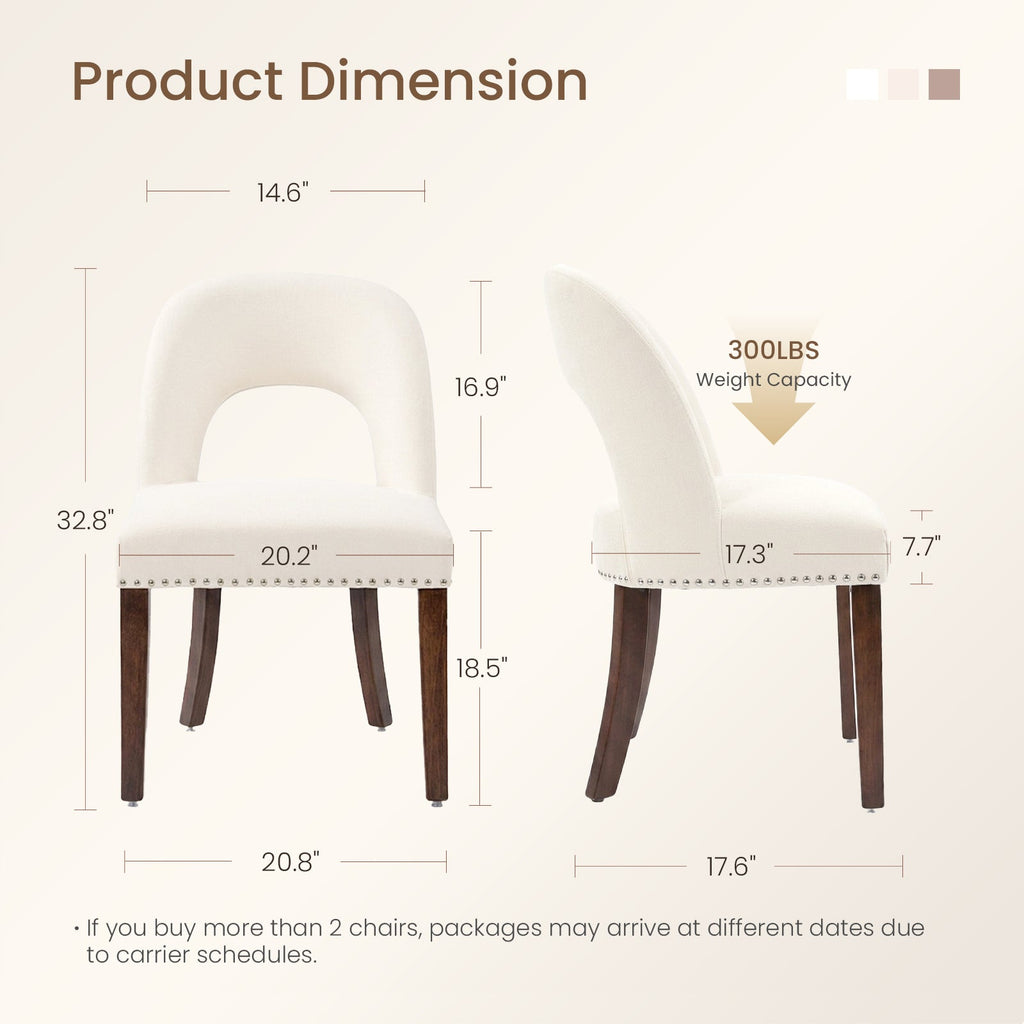 Firmoz Farmhouse Hollow Back Dining Chairs with Nailhead Trim & Rubberwood Legs