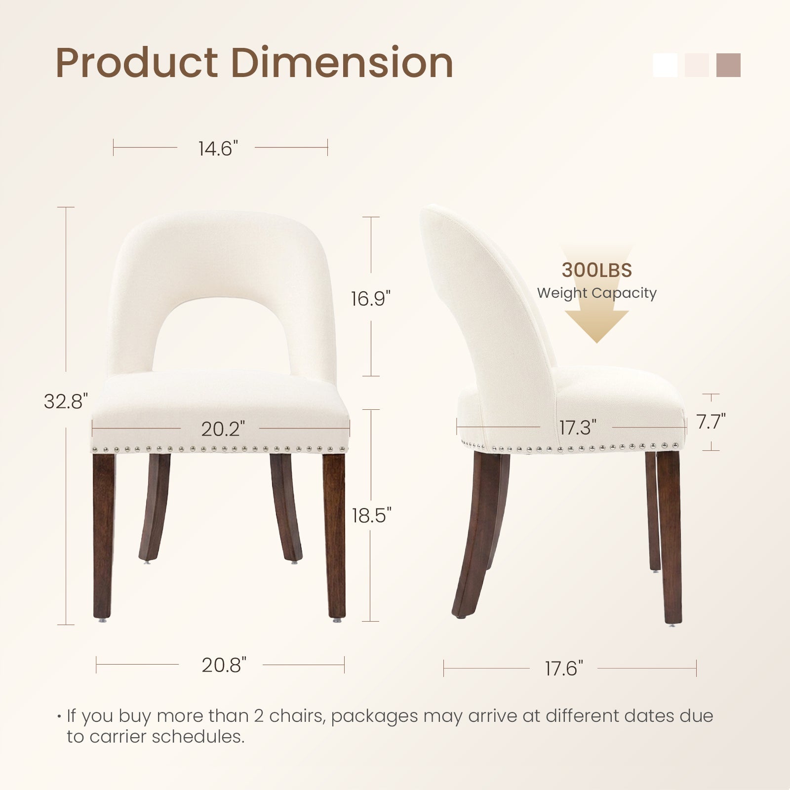 Firmoz Farmhouse Hollow Back Dining Chairs with Nailhead Trim & Rubberwood Legs