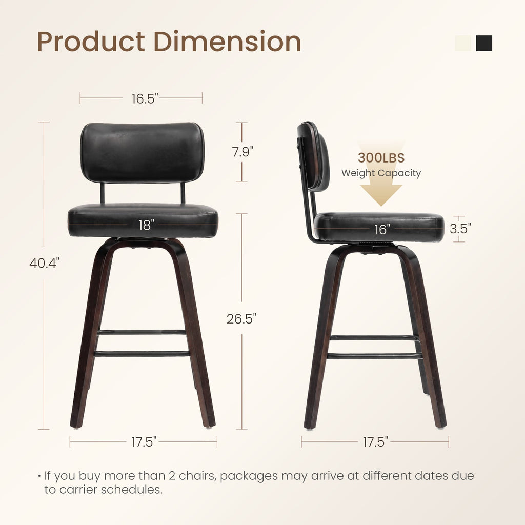 Firmoz Modern PU Swivel Bar Stools with Solid Wood Legs & Ergonomic Backrest