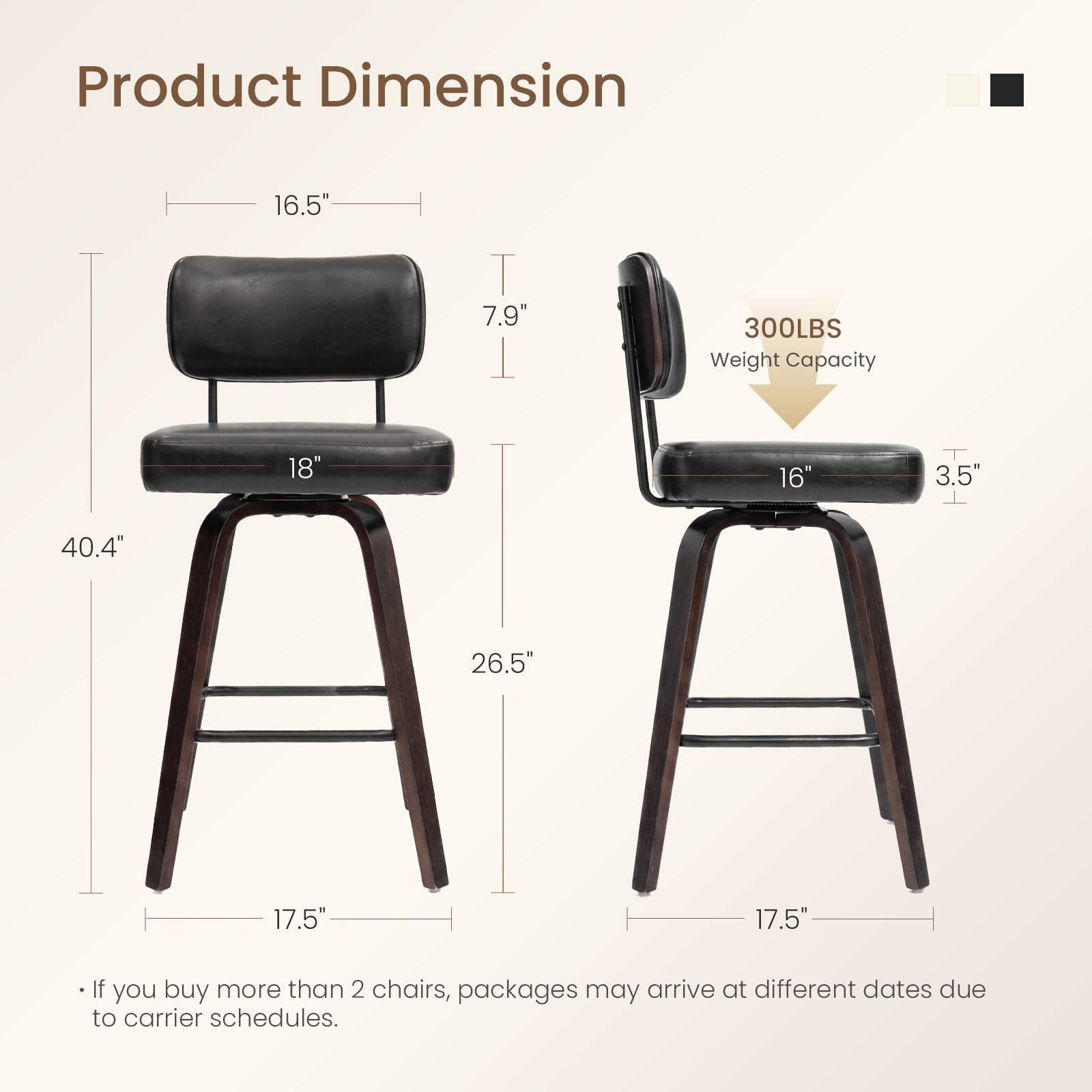 Firmoz Modern PU Swivel Bar Stools with Solid Wood Legs & Ergonomic Backrest