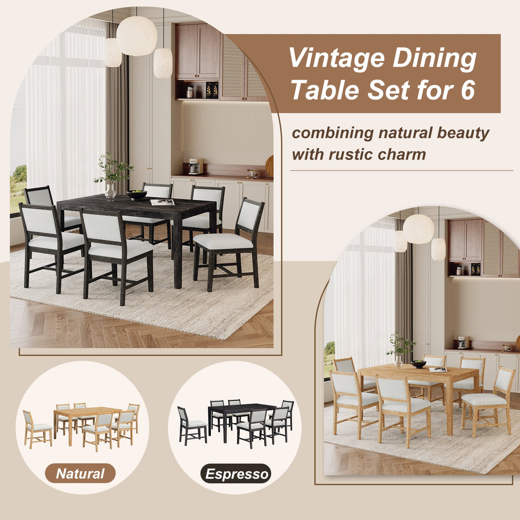 7-Piece Retro Rectangular Wood Dining Table Set