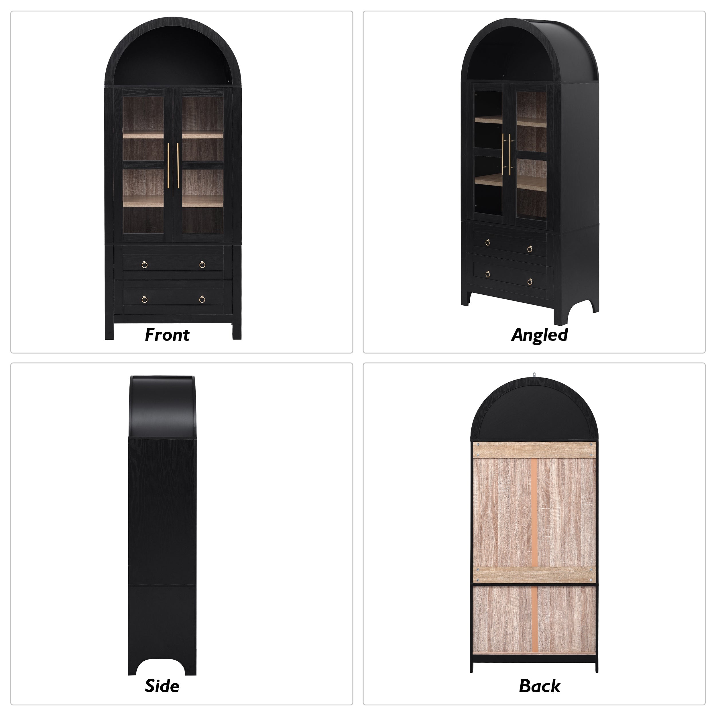 71” Tall Arched Modern Farmhouse Kitchen Pantry Cabinet with 2 Large Drawers