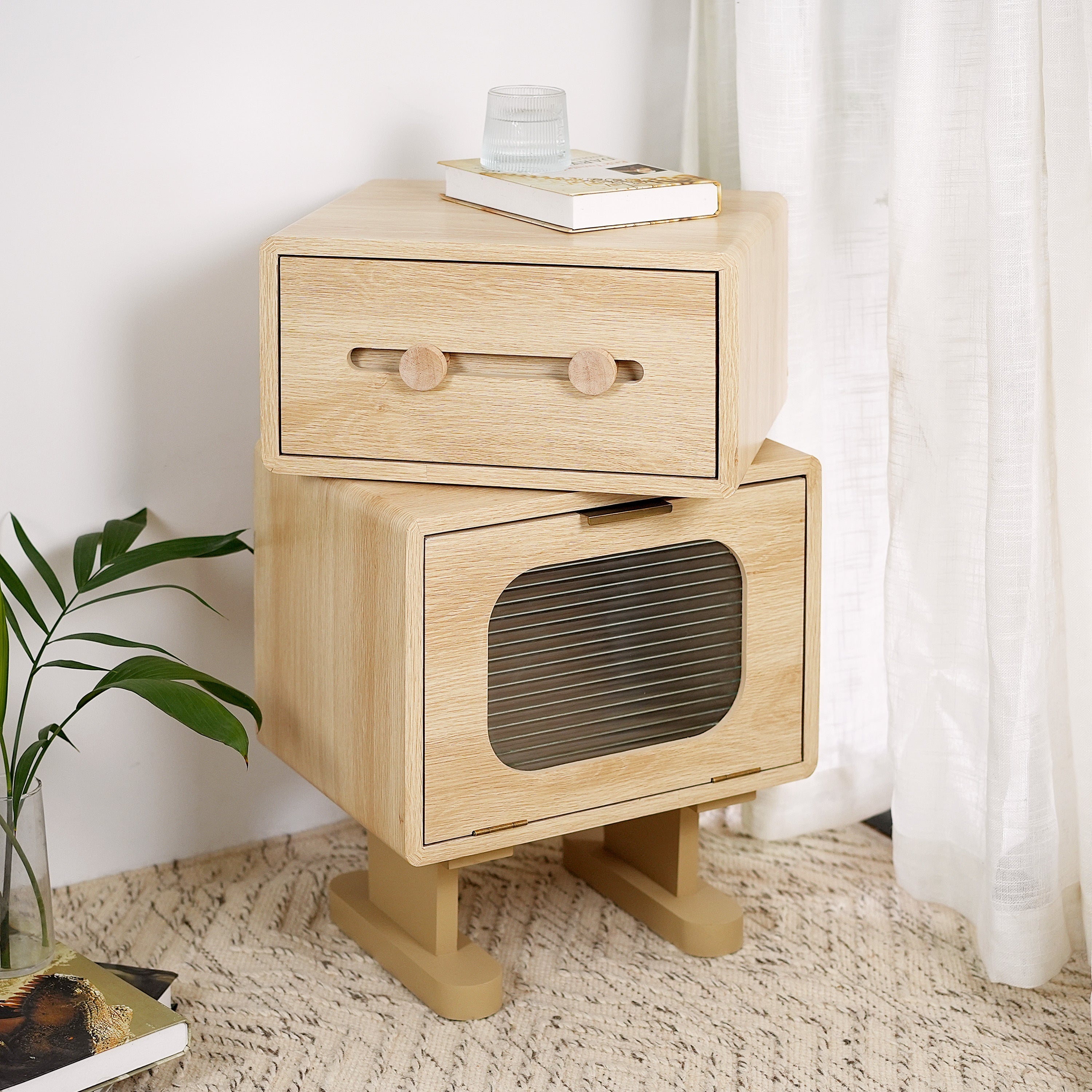 Rotating Robot Side Table with Storage