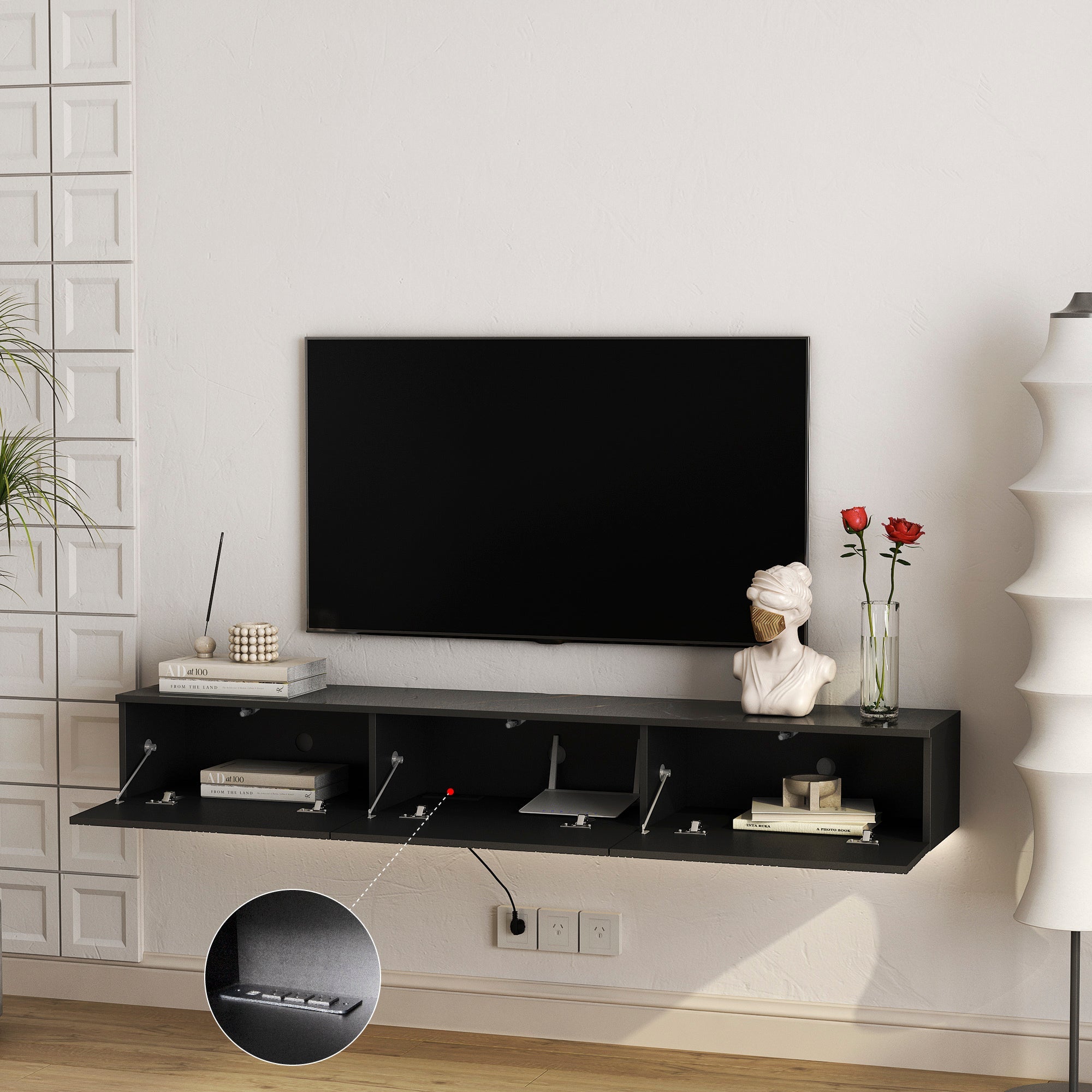 Floating TV Stand Wall Mounted with 16 Color LED