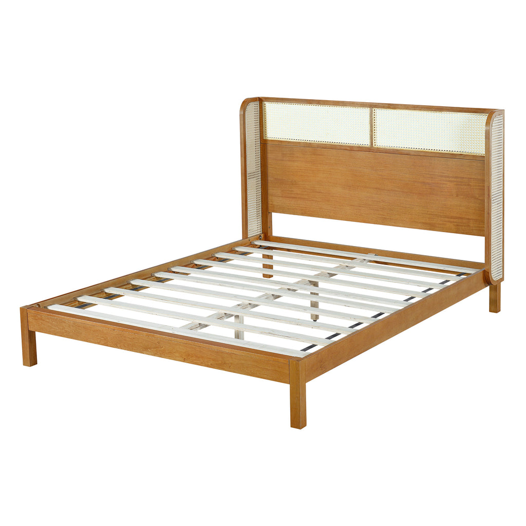 Mid Century Modern Bed With Natural Color Headboard