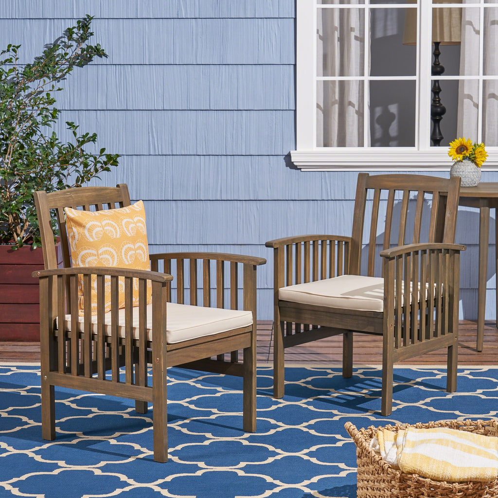 Outdoor 2PCS Acacia Wood Dining Chair Set with Cushions