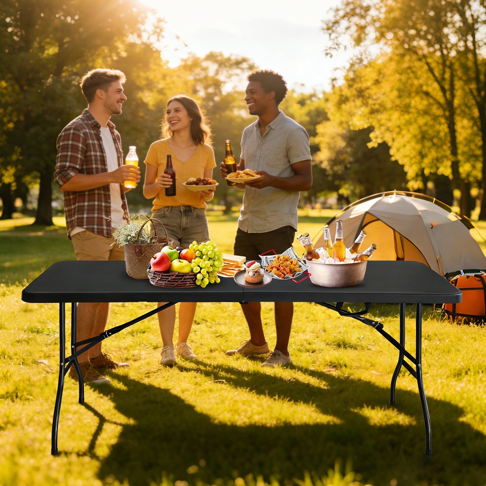 6ft Black Multi-functional Outdoor Folding Leisure Picnic Game Party Table