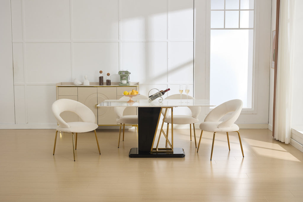 Velvet/Teddy Fabric Dining Chairs with Curved Backrest