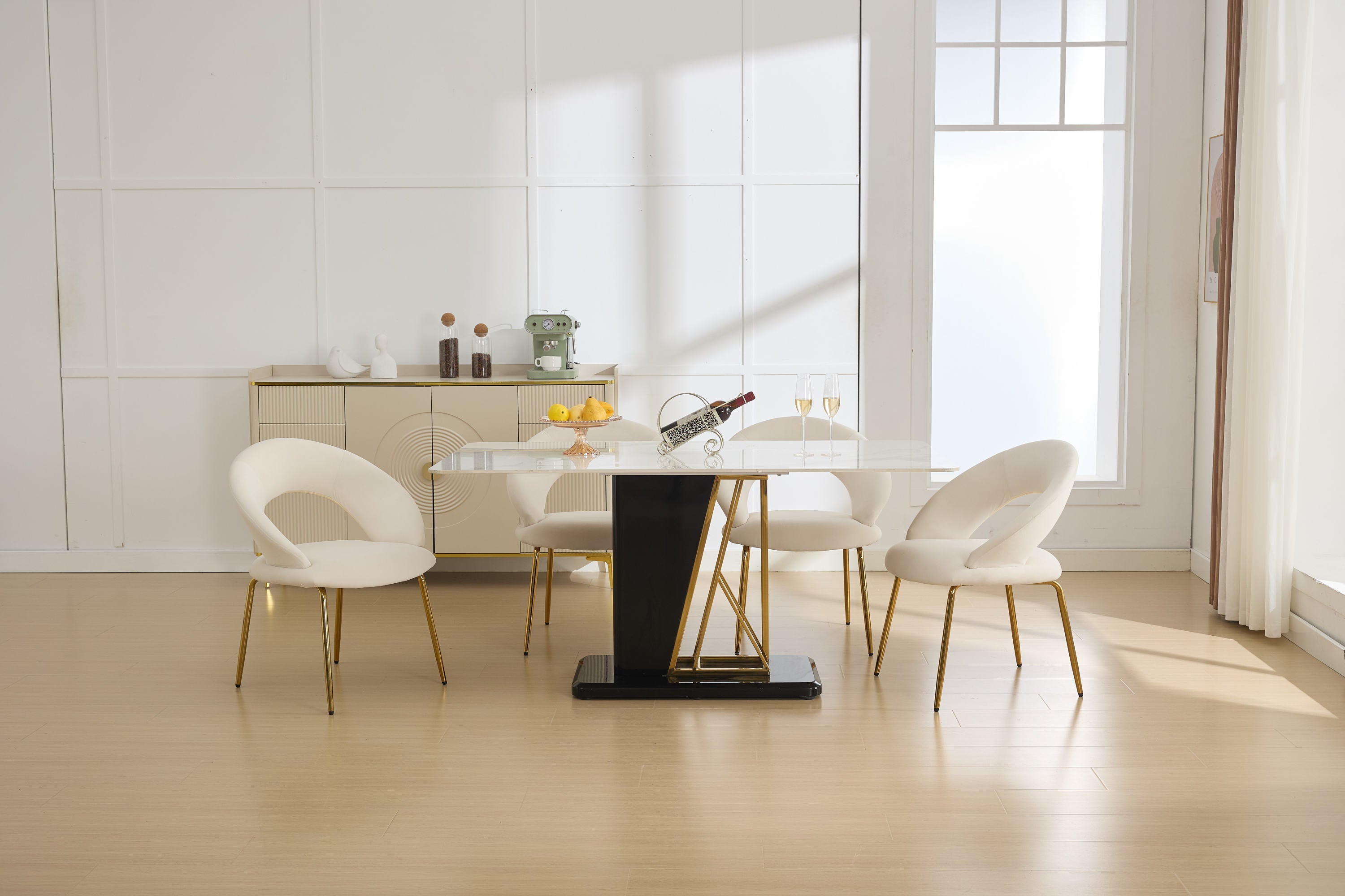 Velvet/Teddy Fabric Dining Chairs with Curved Backrest